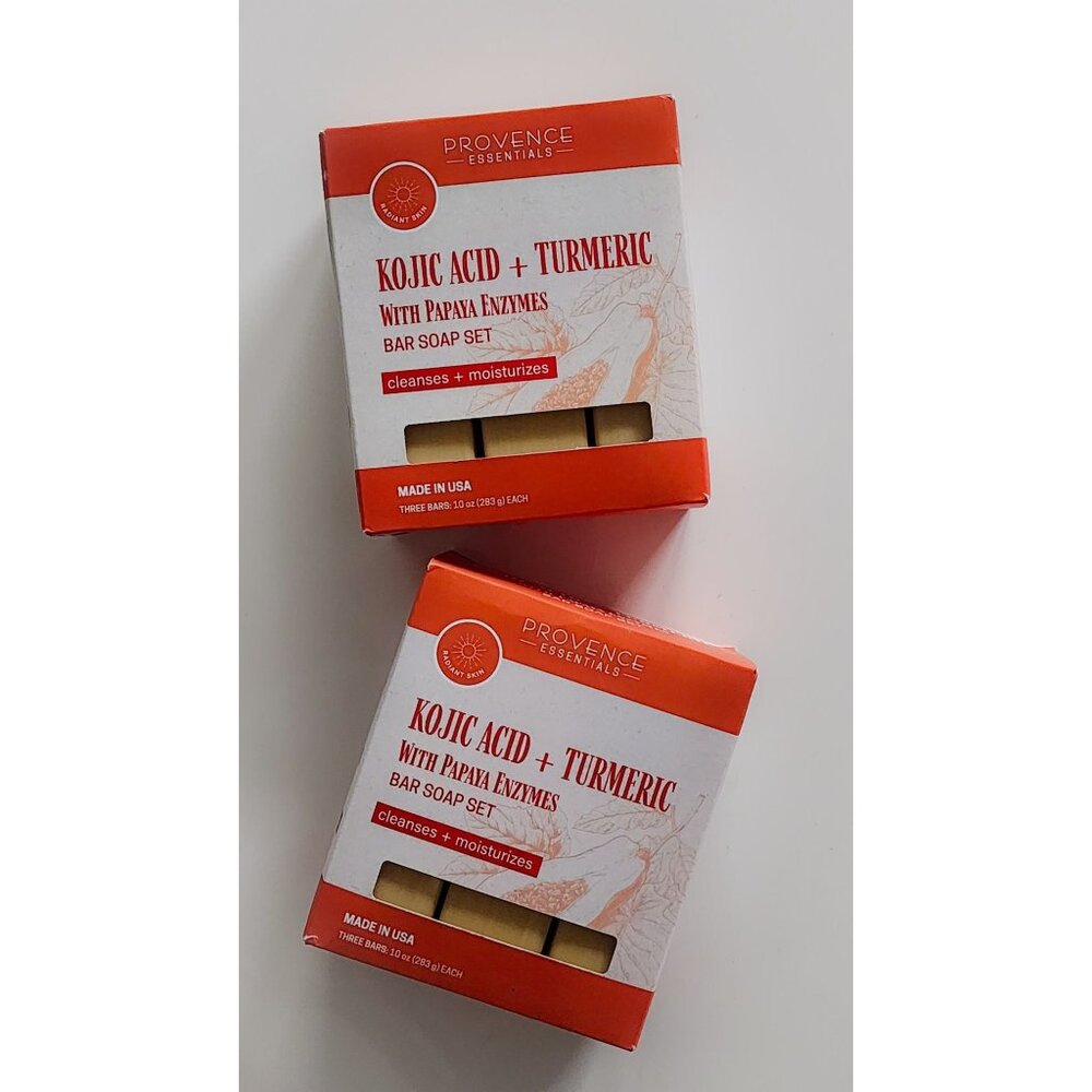 2 Pack Provence Essentials Kojic Acid Turmeric Soap Papaya Enzymes 6 Bars